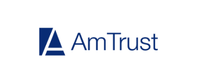 A blue amtrust logo is shown on the side of a green background.