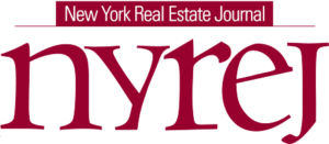 A red and white logo for the new york real estate journal.
